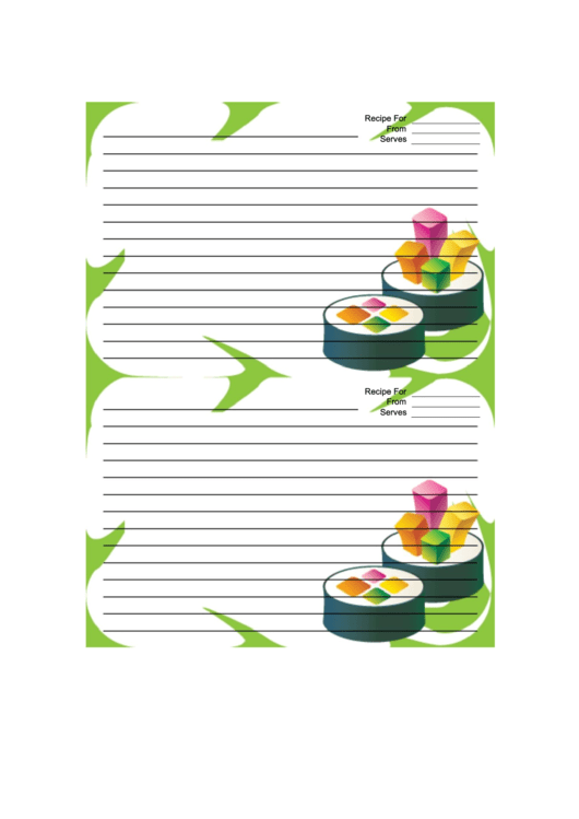Green Sushi Recipe Card 4x6 Printable pdf