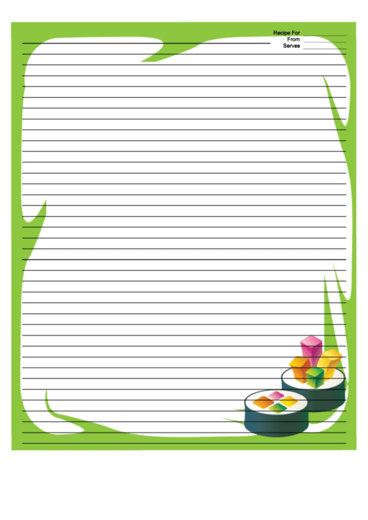 Green Sushi Recipe Card 8x10 Printable pdf