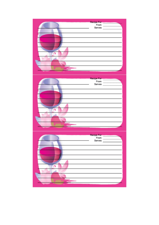 Wine Pink Recipe Card 3x5 Template printable pdf download