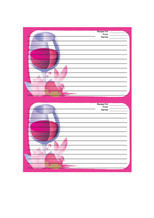 Wine Pink Recipe Card Template 4x6 Printable pdf