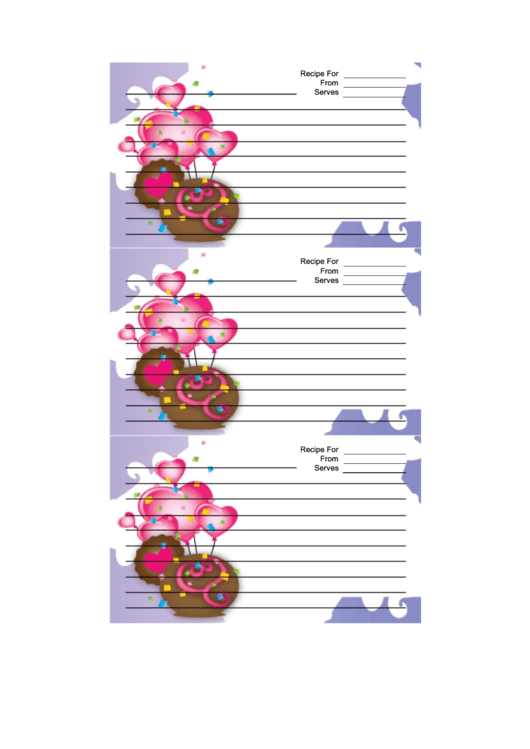 Purple Heart Balloons Recipe Card Template Printable pdf