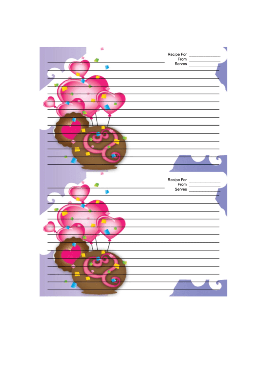 Purple Heart Balloons Recipe Card 4x6 Template Printable pdf