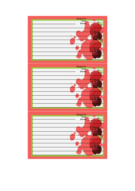 Cherries Strawberries Pink Recipe Card Template Printable pdf