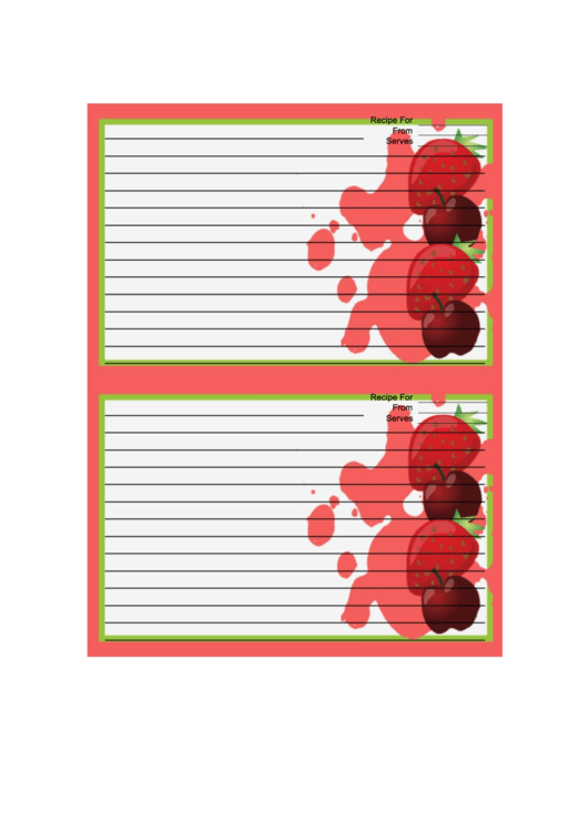 Fillable Cherries Strawberries Pink Recipe Card Template 4x6 Printable pdf