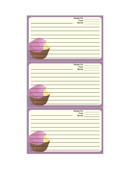 Cupcake Purple Recipe Card Template Printable pdf