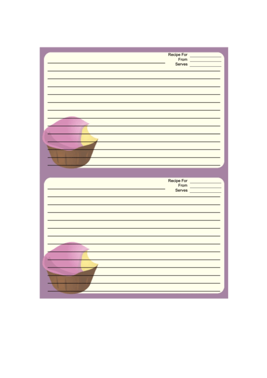 Cupcake Purple Recipe Card Template 4x6 Printable pdf