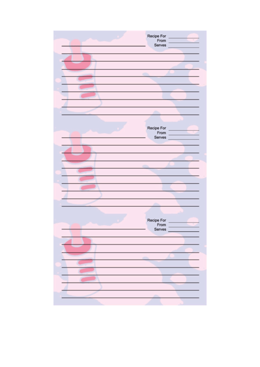 Pink Baby Bottle Purple Recipe Card Template Printable pdf