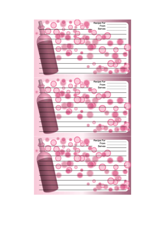 Pink Wine Bottle Recipe Card Template Printable pdf