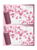 Pink Wine Bottle Recipe Card 4x6 Template