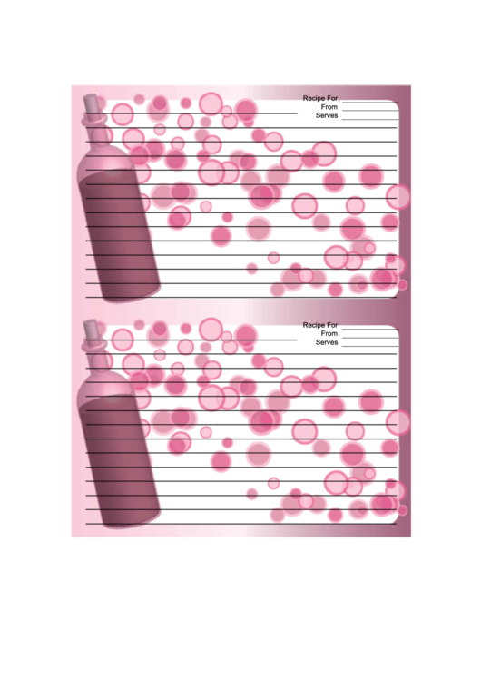 Pink Wine Bottle Recipe Card 4x6 Template Printable pdf