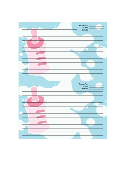 Pink Baby Bottle Blue Recipe Card 4x6 Printable pdf