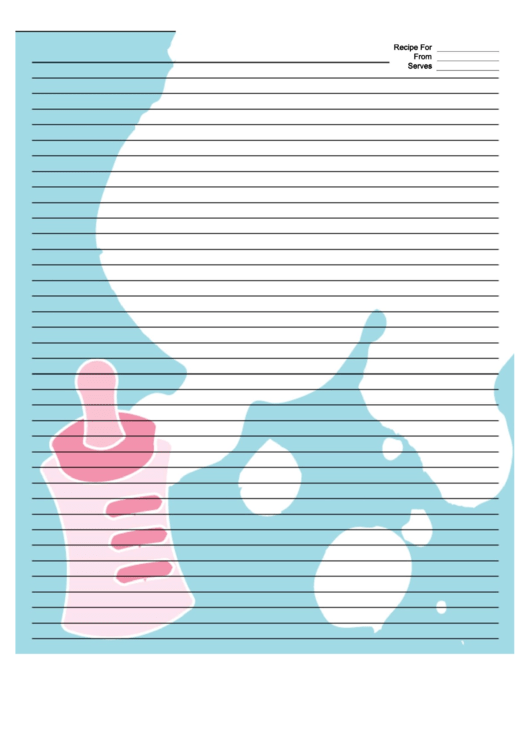 Pink Baby Bottle Blue Recipe Card 8x10 Printable pdf
