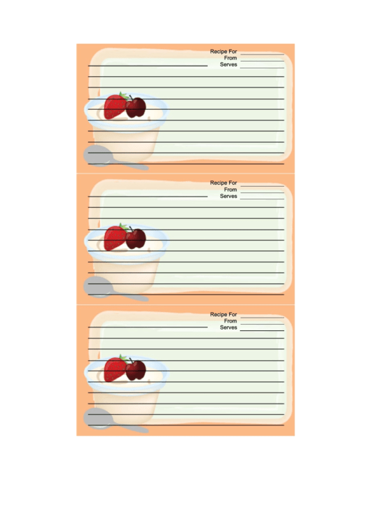 Ice Cream Fruit Topping Orange Recipe Card Template Printable pdf