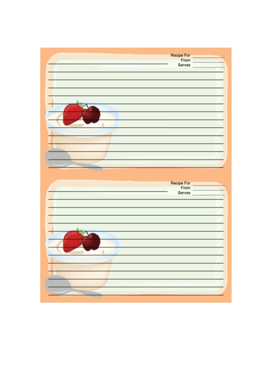 Ice Cream Fruit Topping Orange Recipe Card Template 4x6