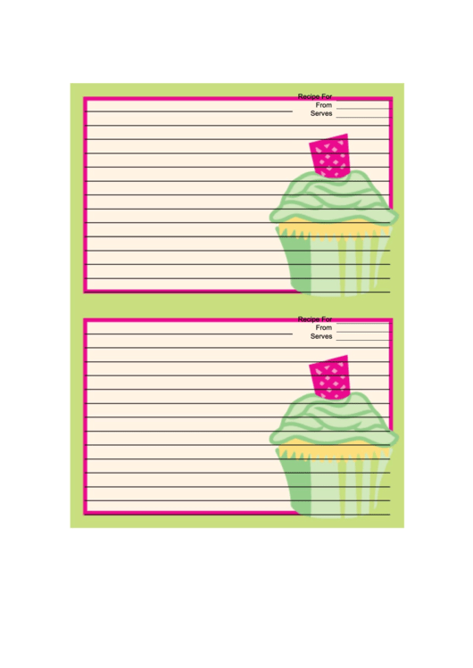 Green Cupcake Recipe Card 4x6 Printable pdf