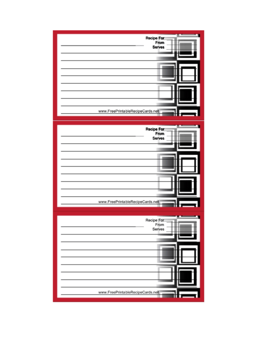 Red Squares Recipe Card Template Printable pdf