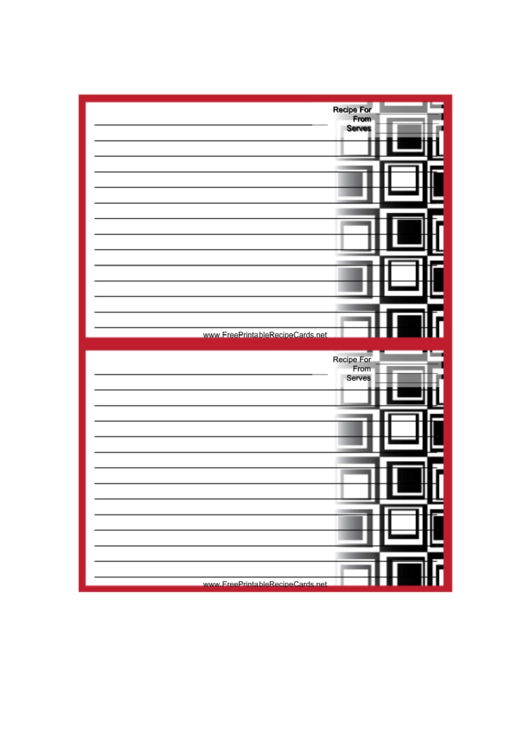 Red Squares Recipe Card Template 4x6 Printable pdf