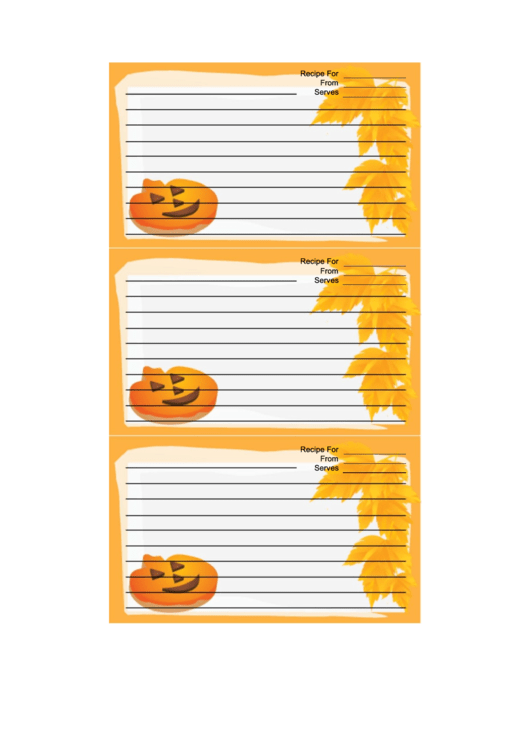 Orange Jack-O-Lanterns Recipe Card Template Printable pdf