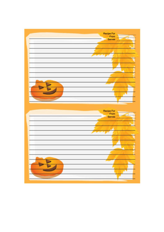 Orange Jack-O-Lanterns Recipe Card 4x6 Template Printable pdf