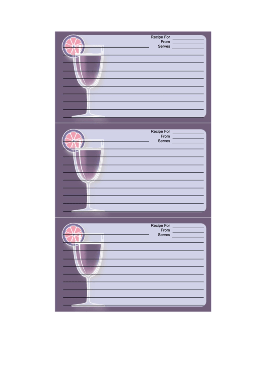Purple Cocktail Recipe Card Template Printable pdf