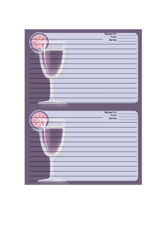 Purple Cocktail Recipe Card 4x6 Printable pdf