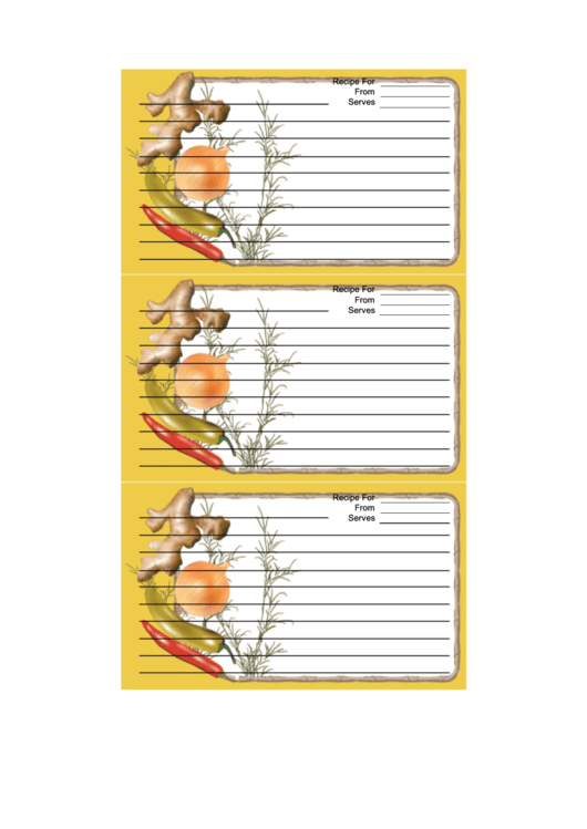 Fillable Ginger Yellow Recipe Card Template Printable pdf
