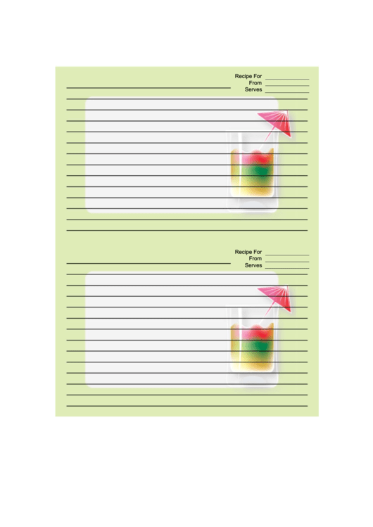 Rainbow Cocktail Green Recipe Card 4x6 Template Printable pdf