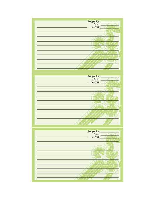 Green Curves Recipe Card Template 3x5 Printable pdf