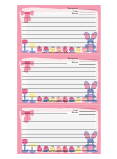 Pink Bunny Recipe Card Template