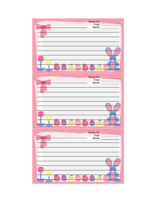 Pink Bunny Recipe Card Template Printable pdf