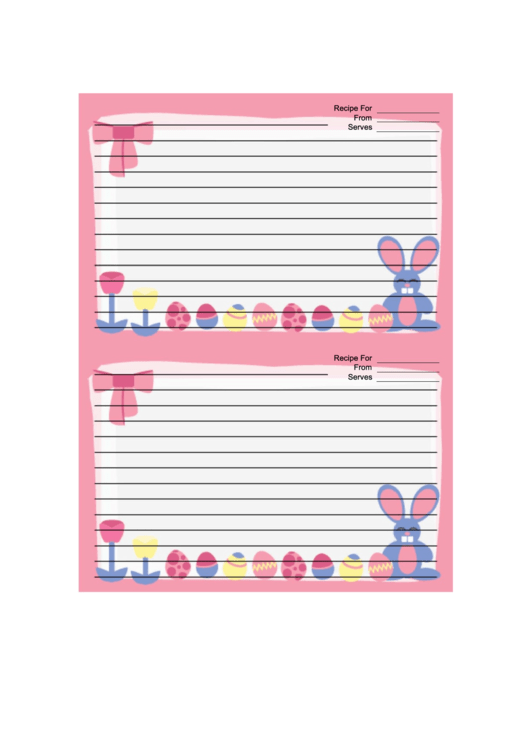 Pink Bunny Recipe Card 4x6 Printable pdf