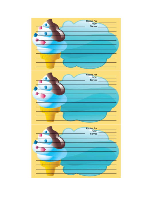 ice cream cone yellow recipe card template printable pdf