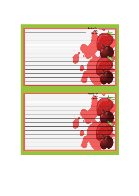Cherries Strawberries Green Recipe Card 4x6 Printable pdf