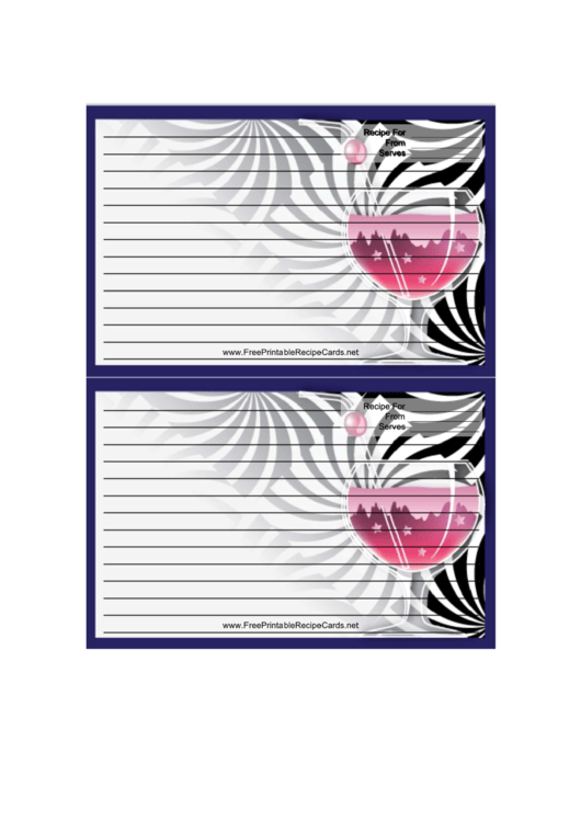 Pink Cocktail Purple Recipe Card 4x6 Printable pdf