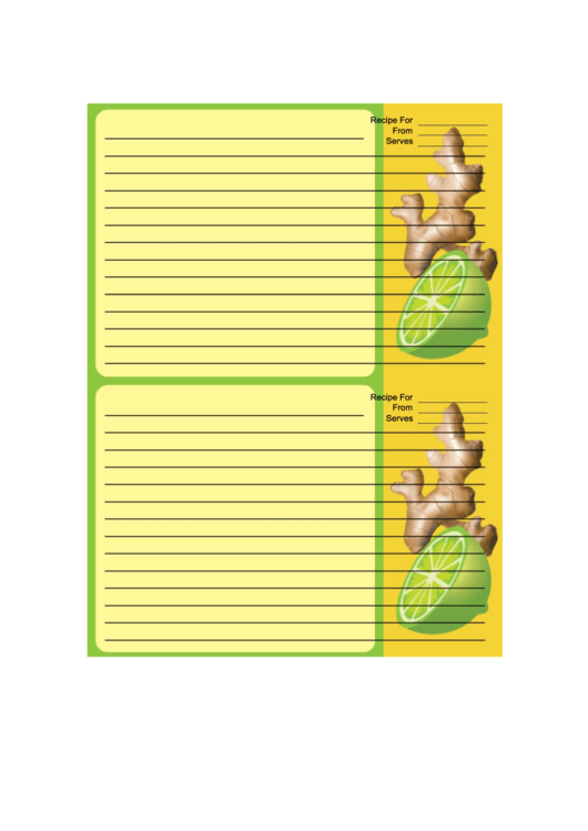Ginger Root Yellow Recipe Card 4x6 Printable pdf