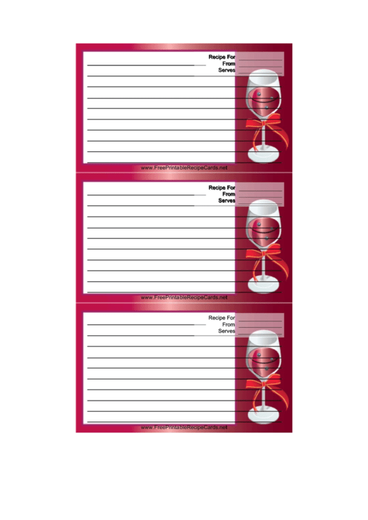 Wine Bow Red Recipe Card Template Printable pdf