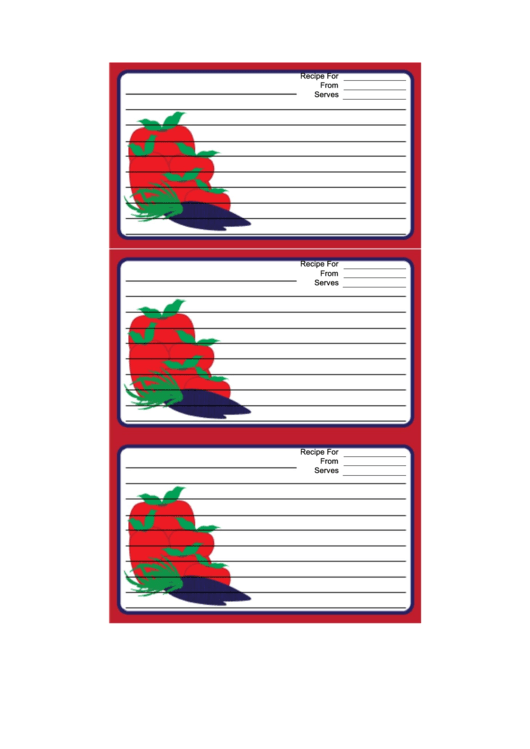 Red Veggies Recipe Card Template Printable pdf