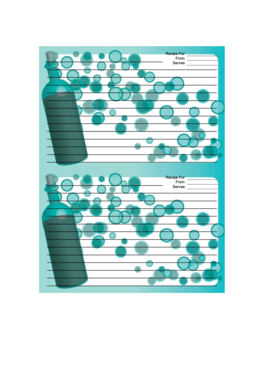 Blue Wine Bottle Recipe Card 4x6 Template Printable pdf
