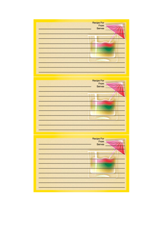 Yellow Cocktail Umbrella Recipe Card Template Printable pdf