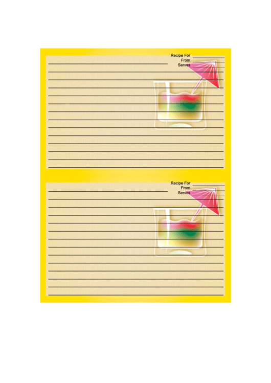 Yellow Cocktail Umbrella Recipe Card Template 4x6 Printable pdf