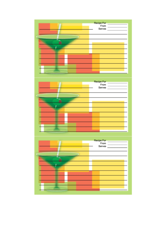 Green Martini Glasses Recipe Card Template Printable pdf