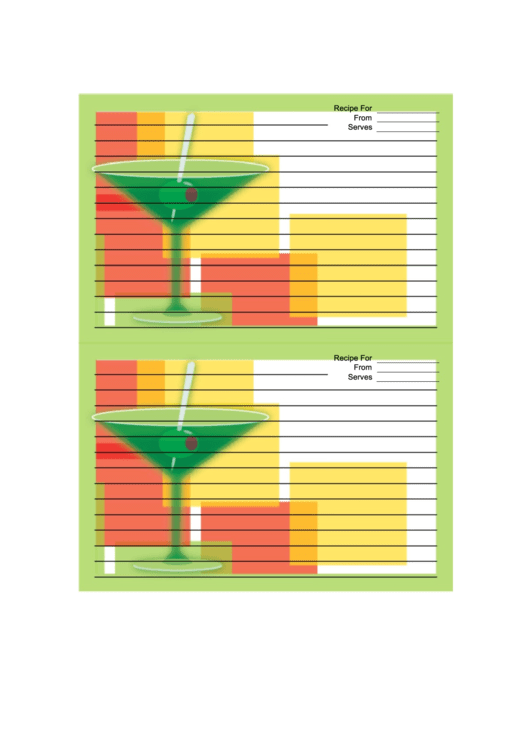 Green Martini Glasses Recipe Card 4x6 Printable pdf