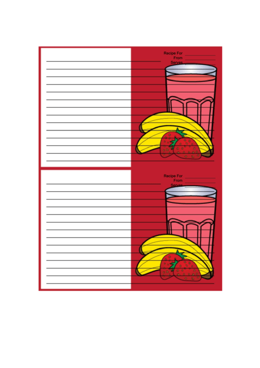 Red Strawberry Smoothie Recipe Card 4x6 Printable pdf