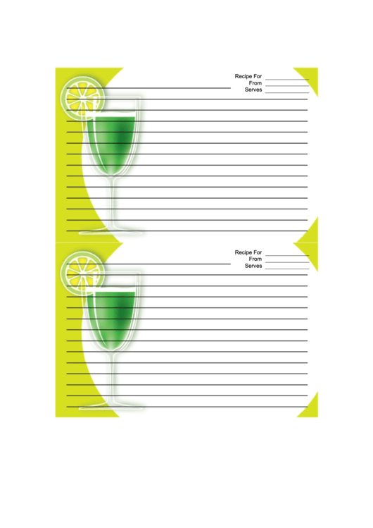 Cocktail Green Recipe Card 4x6 Template Printable pdf