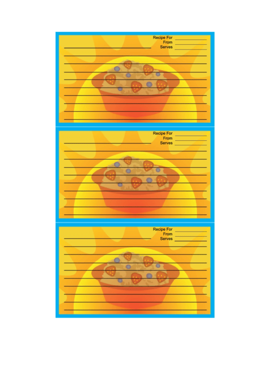 Fruit Cereal Blue Recipe Card Template Printable pdf
