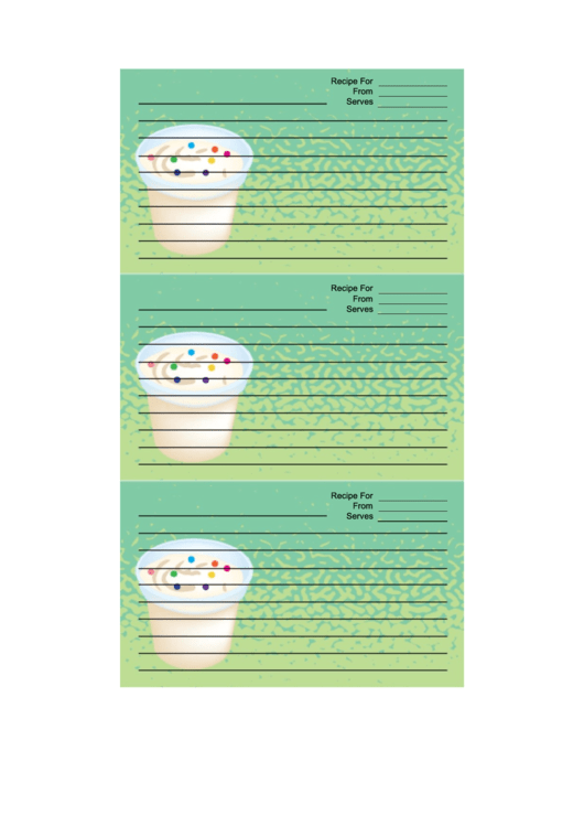 Ice Cream Sprinkles Green Recipe Card Template Printable pdf