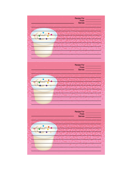 Ice Cream Sprinkles Pink Recipe Card Template Printable pdf