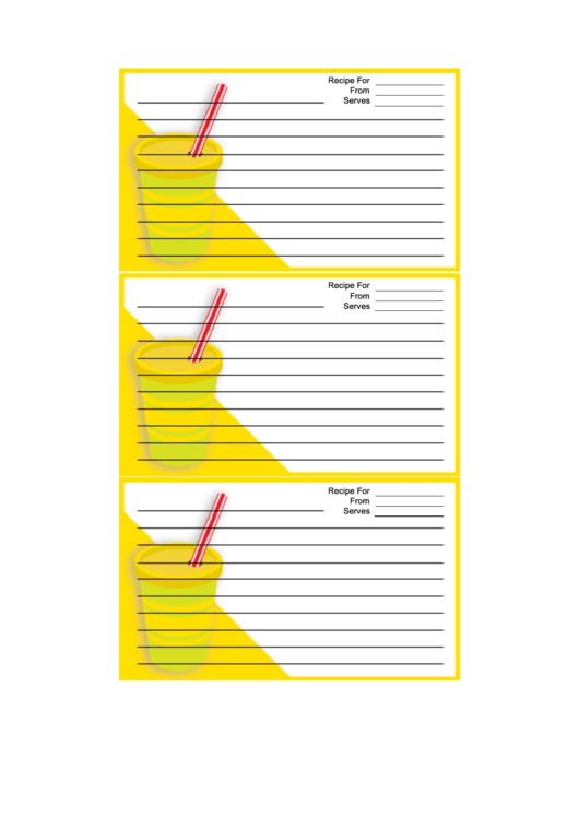 Yellow Paper Cups Recipe Card Template Printable pdf