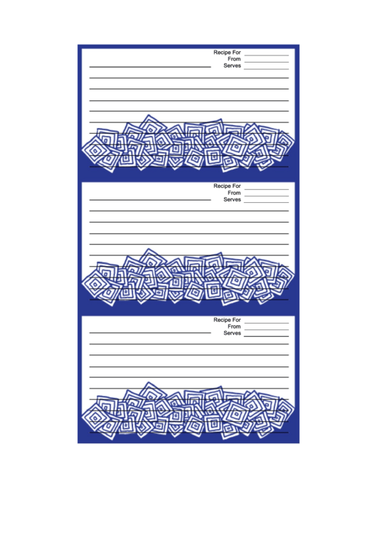 Blue White Squares Blue Recipe Card Template Printable pdf