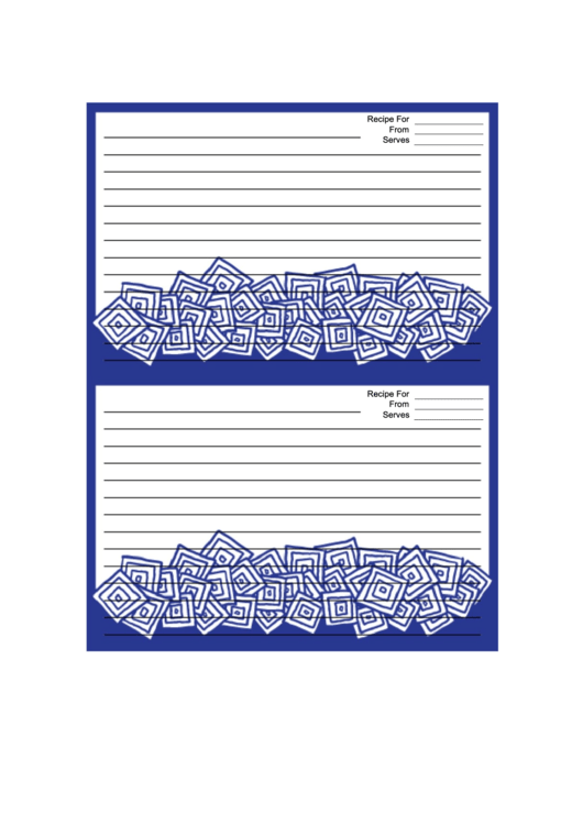 Blue White Squares Blue Recipe Card 4x6 Printable pdf